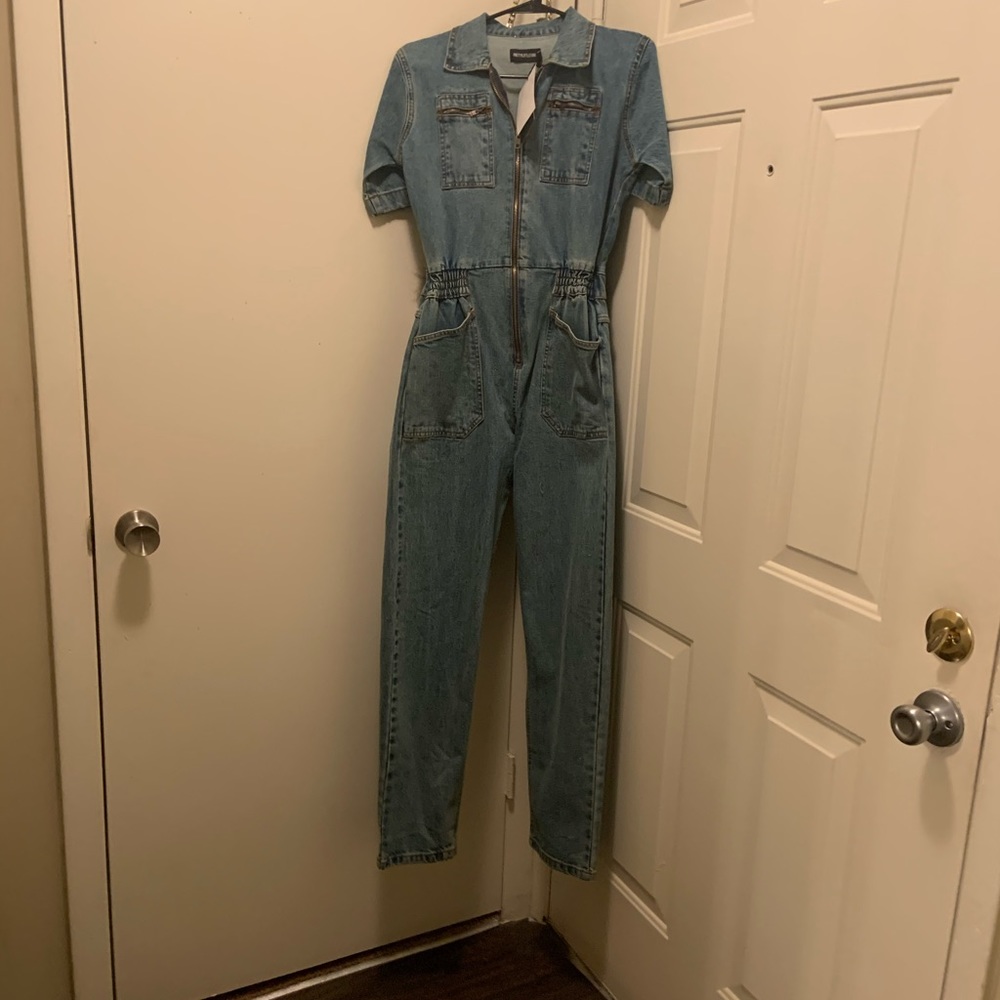 Vintage Pocket Detail Short Sleeve Denim Jumpsuit